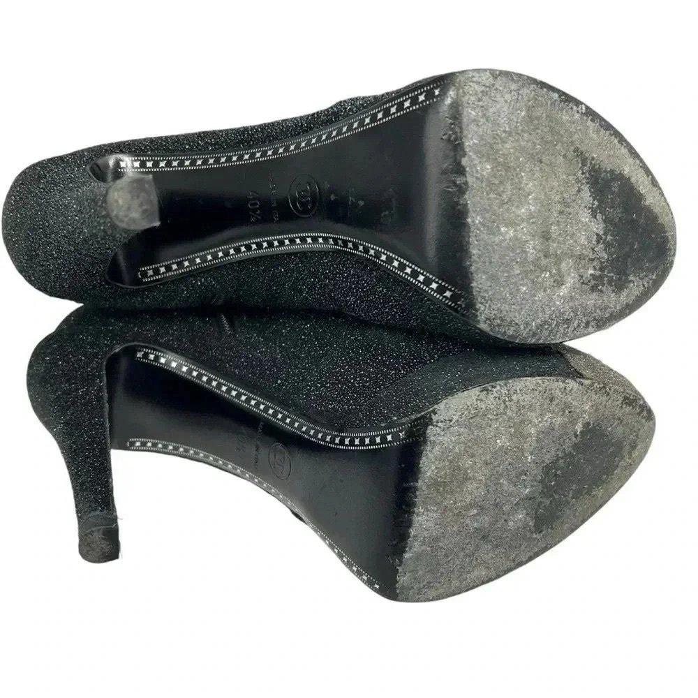 Chanel Glitter Suede CC Cap Toe Ankle Boots Black 40.5 Stiletto Heels - Picture 4 of 15